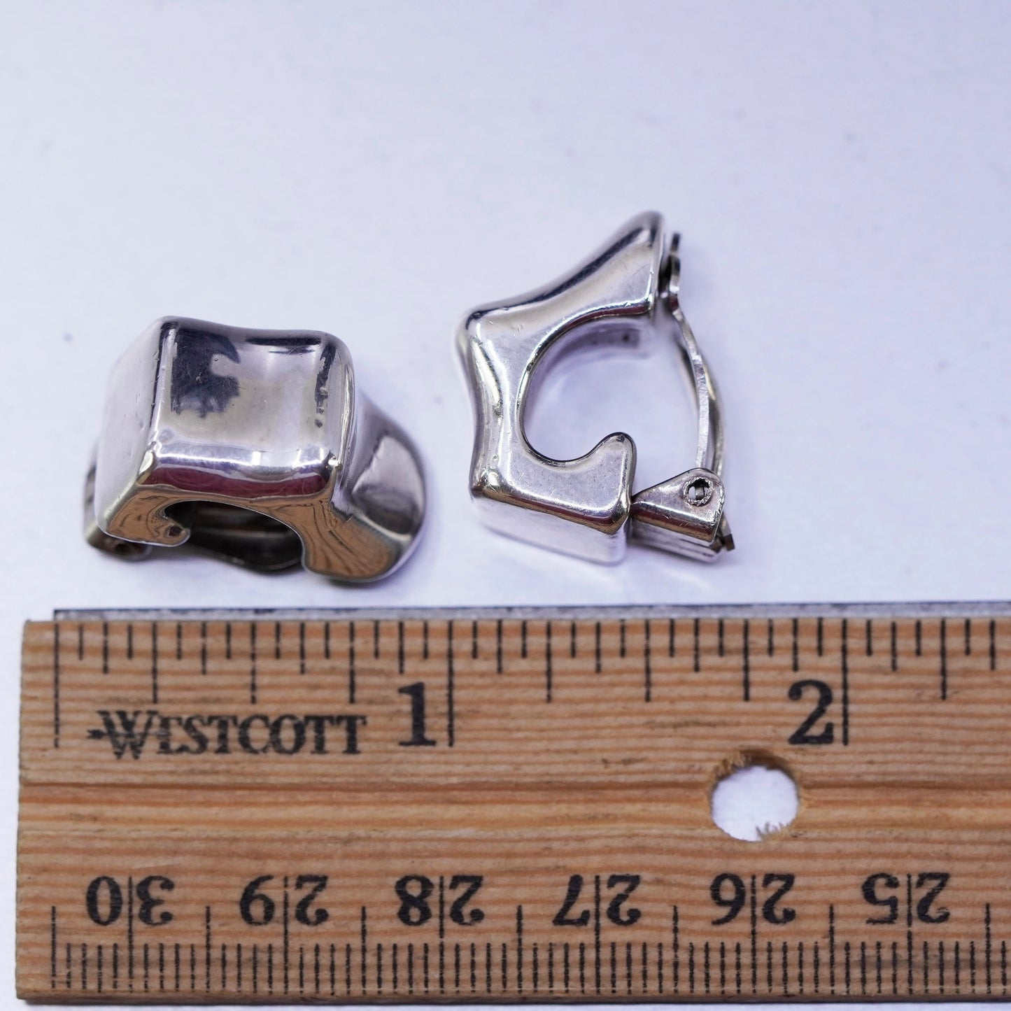 Vintage modern Sterling 925 silver handmade earrings, ribbed clip on