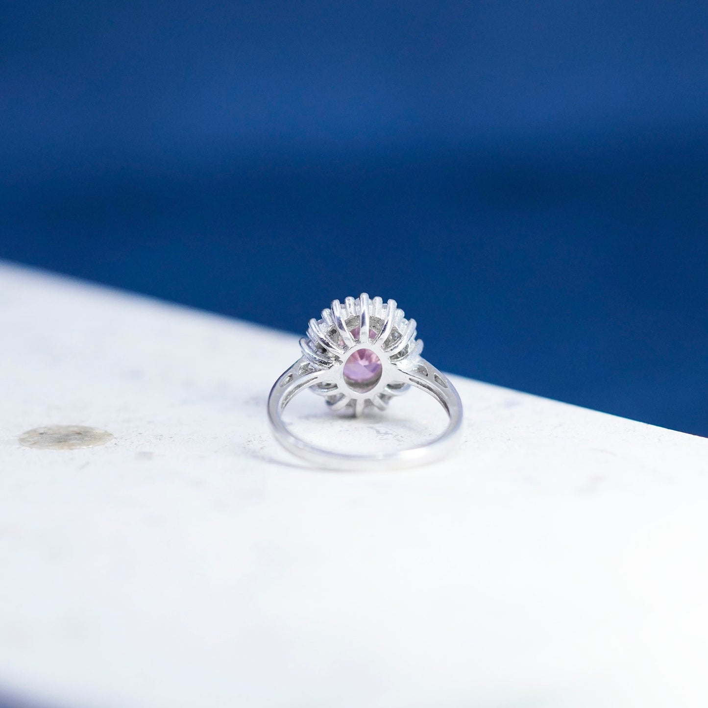 Size 6.25, vintage Sterling 925 silver ring with pink and clear crystal stones