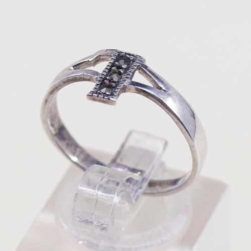 Size 6.5, Vtg Sterling Silver Handmade Ring, 925 Silver Band W/ Marcasite