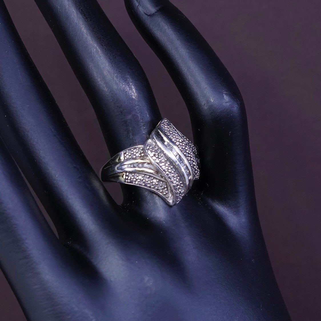 sz 8, vtg vermeil Sterling silver cocktail ring, 925 w/ diamond