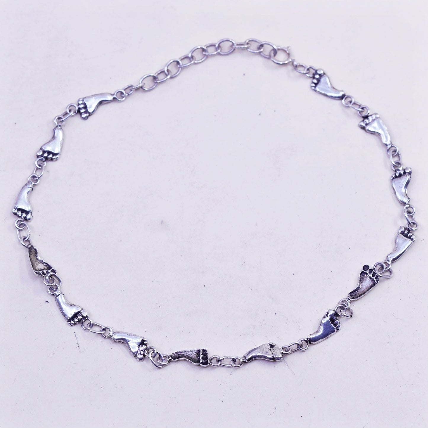 11”, vtg Italy sterling silver handmade anklet bracelet, 925 footprint chain