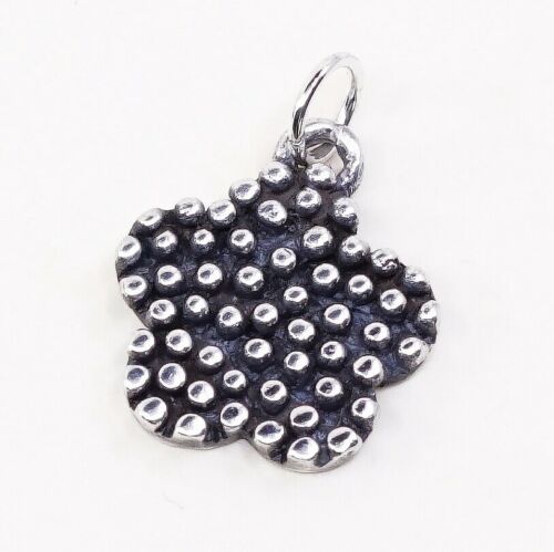 Vintage sterling silver handmade pendant, 925 Bali flower Charm, stamped 925