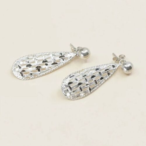 Vtg Sterling 925 Silver Handmade Filigree Teardrop Shaped Earrings