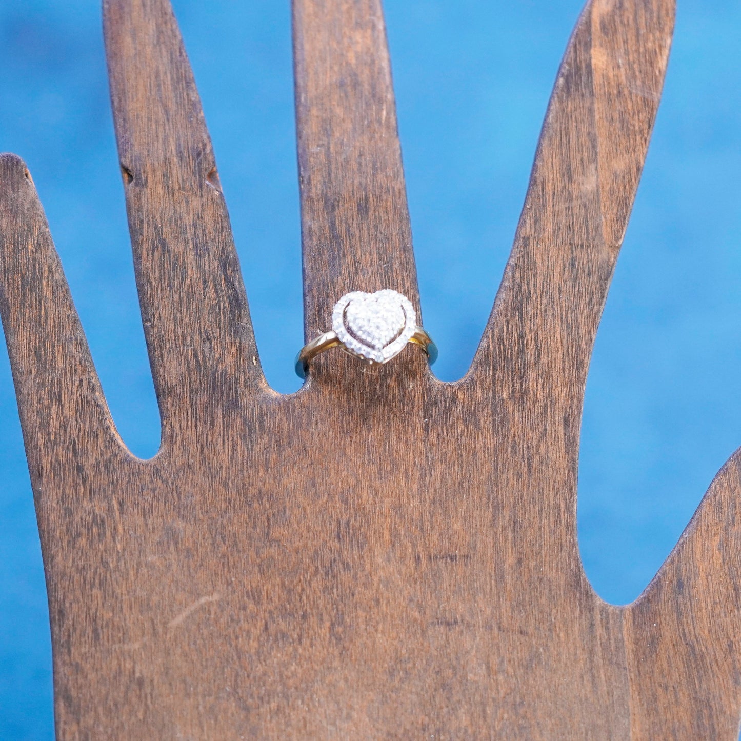 Size 7.25, vermeil gold filled Sterling 925 silver heart ring genuine diamond