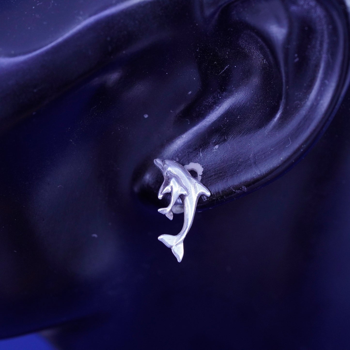 Sterling silver handmade earrings, 925 mother baby motherhood dolphin studs