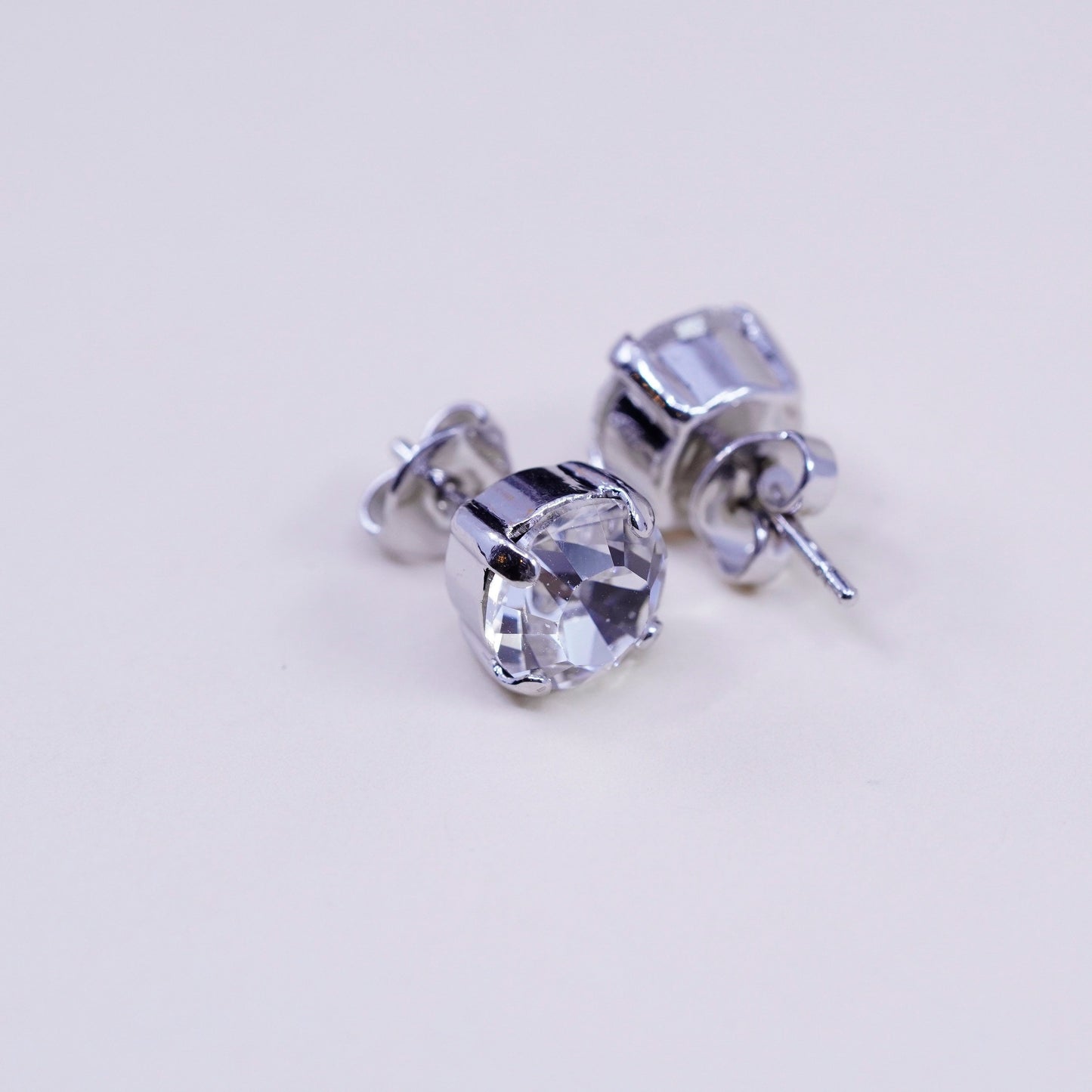 7mm, Vintage sterling 925 silver cz studs, fashion minimalist earrings