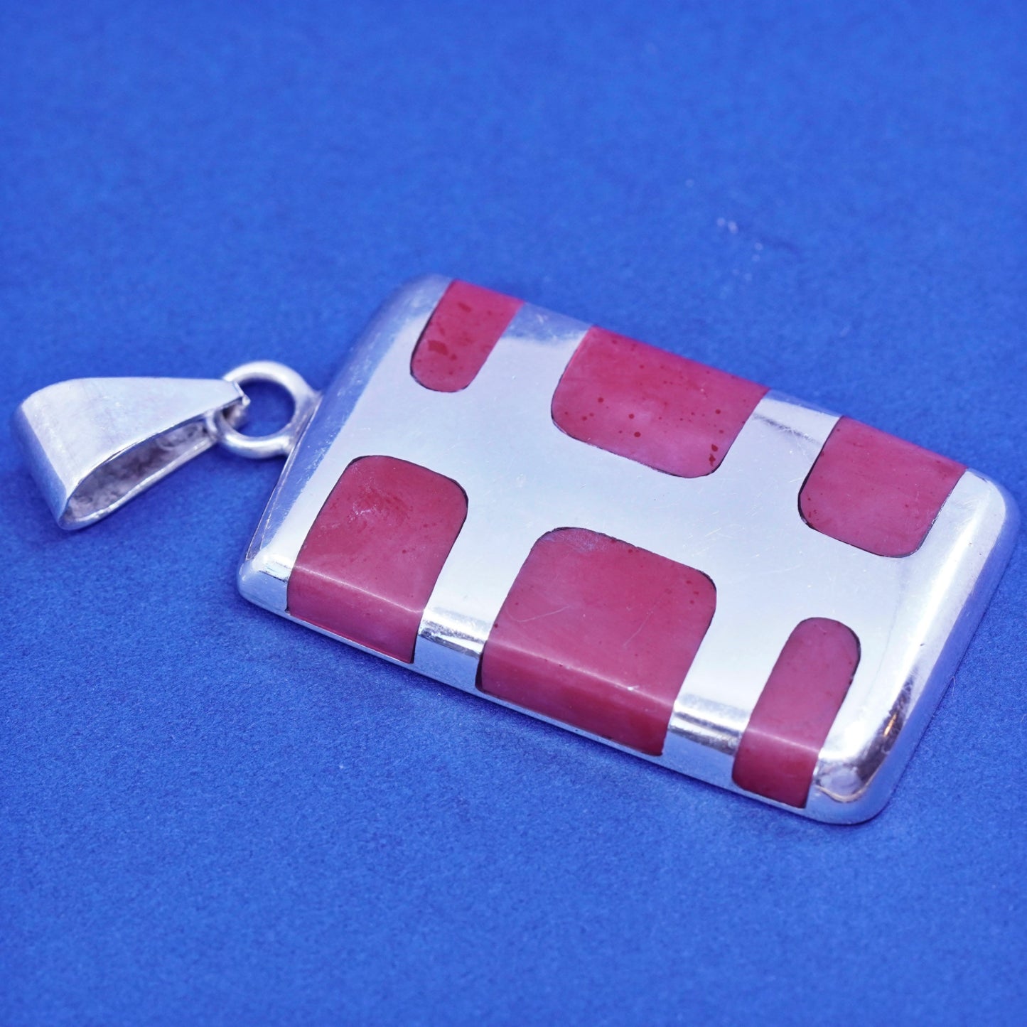 Vintage sterling silver handmade pendant, 925 square with red onyx inlay
