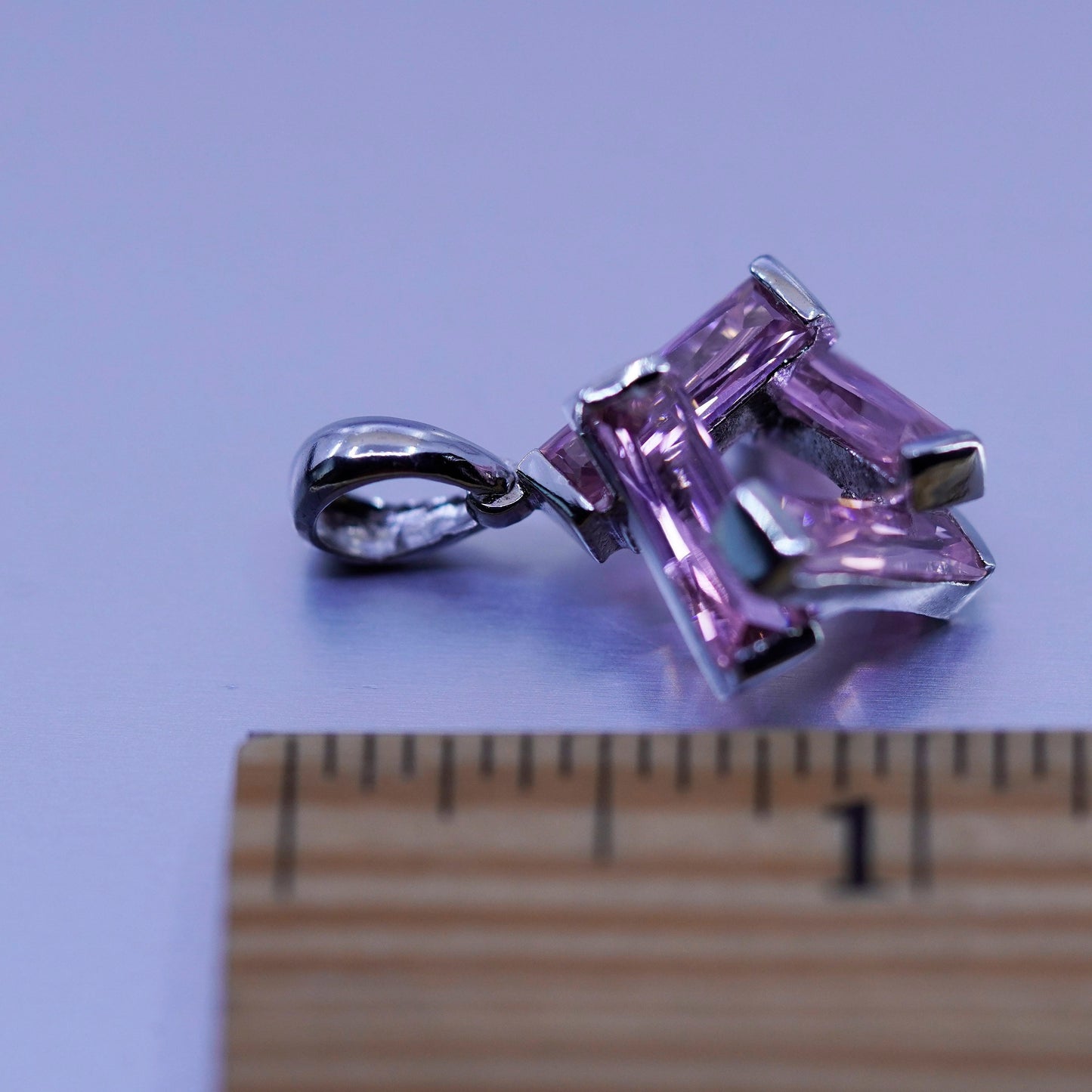 antique sterling 925 silver healing pendant with rose pink crystal
