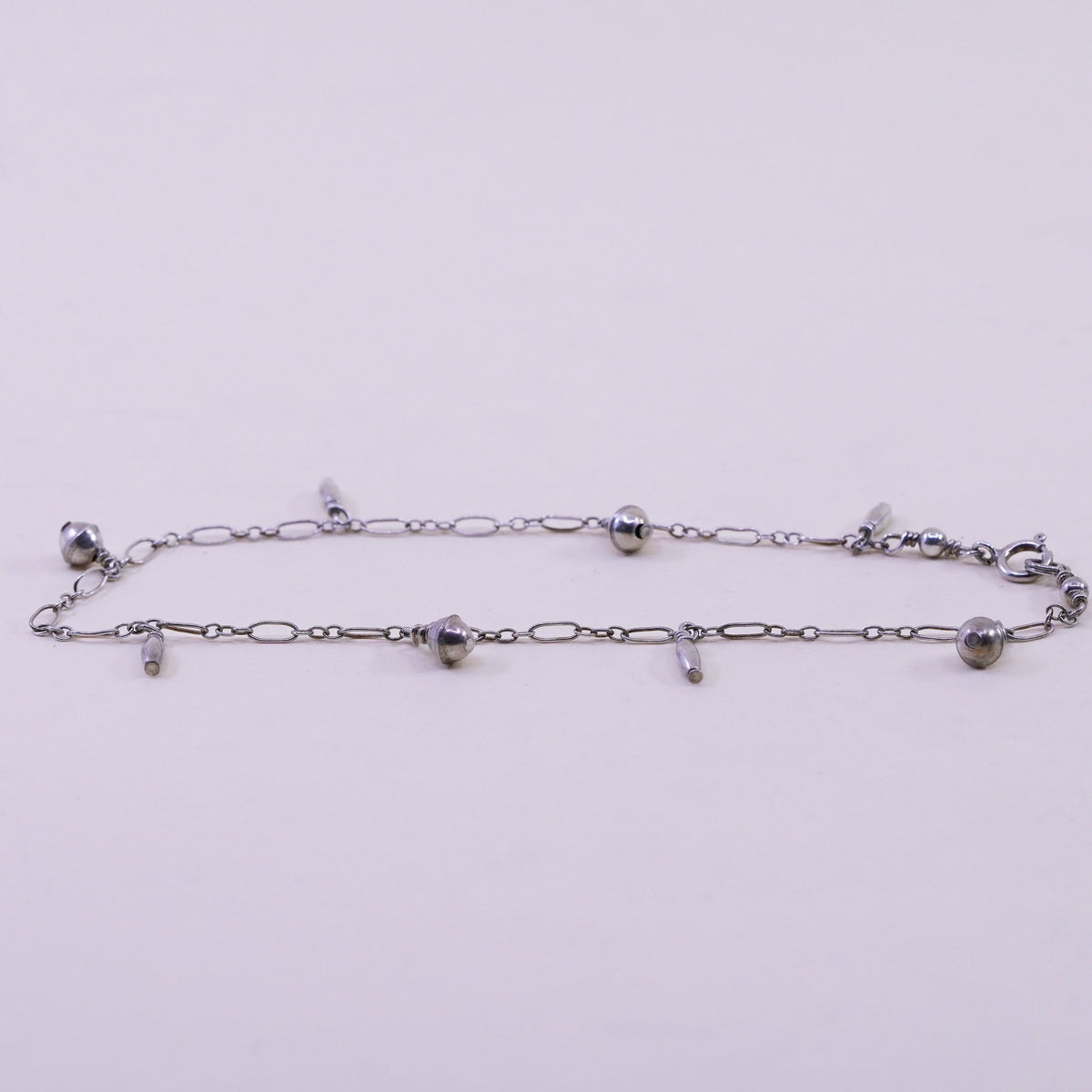 9.5”, Vintage sterling silver handmade anklet bracelet, 925 circle chain charms