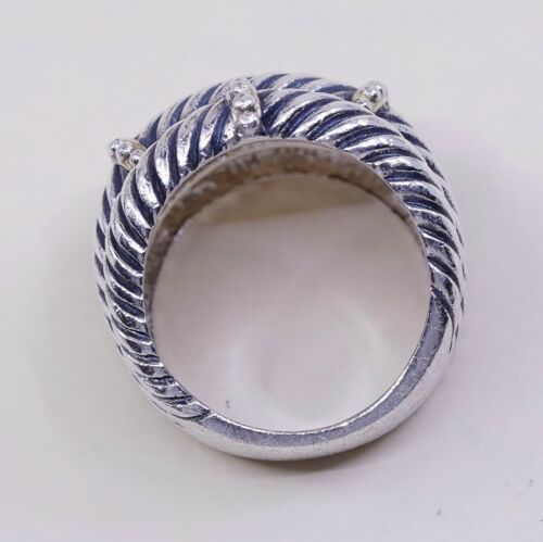 Sz 7.25, Vtg Sterling Silver Handmade Ring 925 Silver Cable Band N Beads Details