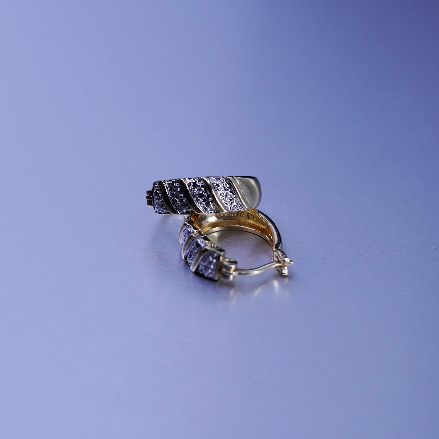 0.5”, vintage vermeil gold over Sterling silver earrings, 925 hoops w/ diamond