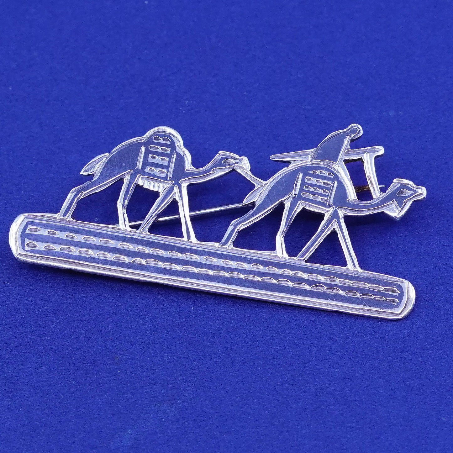 Vintages sterling silver handmade brooch 925 camel rider merchant Silk Road pin