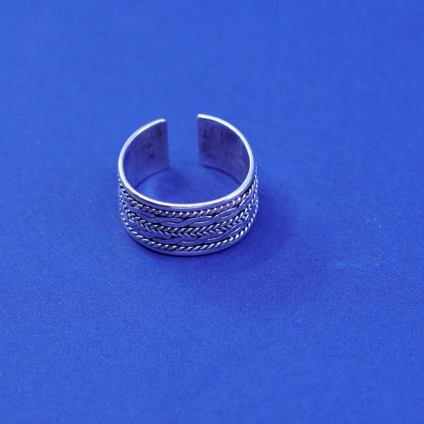 Size 9.5, vintage Sterling silver handmade band, wide 925 cable open band