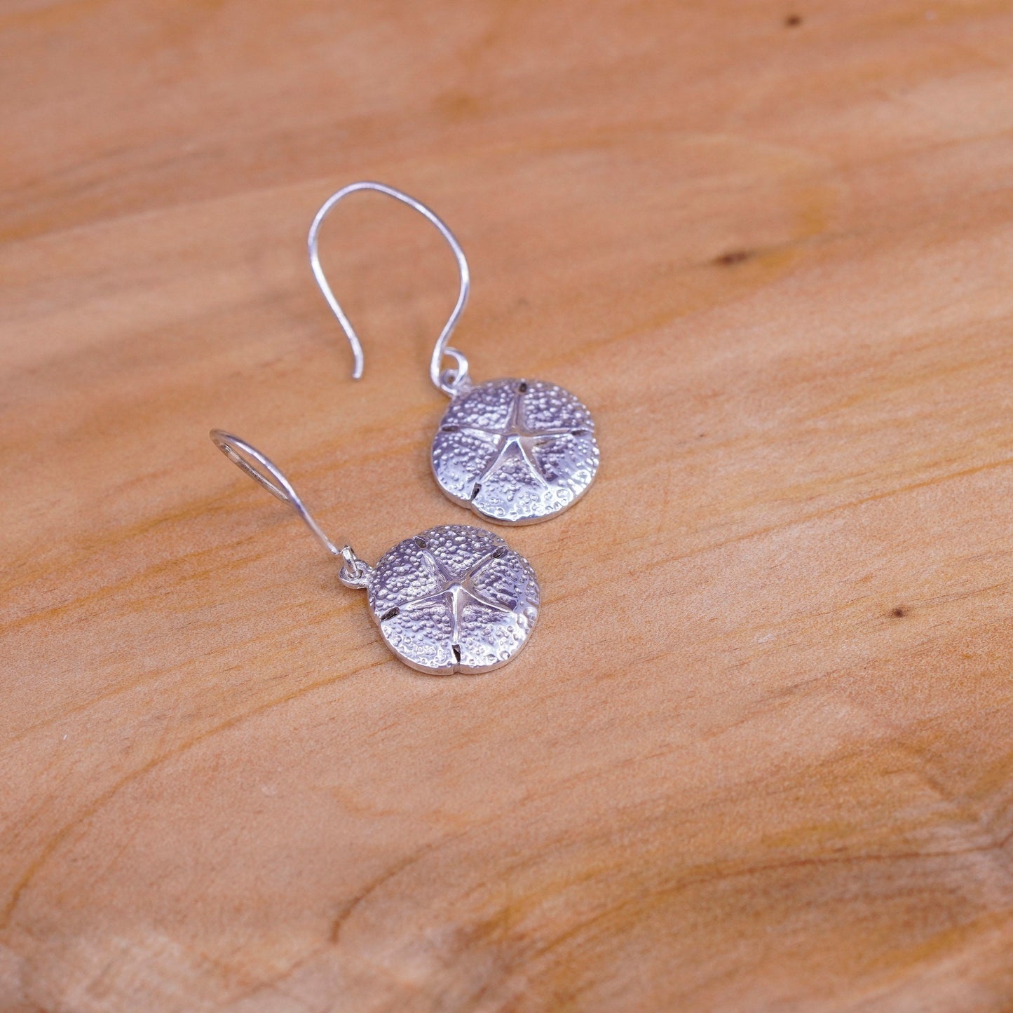 Vintage Sterling silver handmade earrings, 925 sand dollar drops