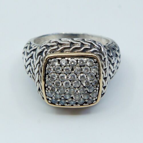 Sz 6.75, Vtg Sterling Ring with 10K gold accent, 925 Silver W/ Cluster Cz Inlay