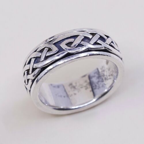 Sz 6, Vtg PSCL Sterling Silver handmade Spinner Ring. 925 band w/ cable Textured