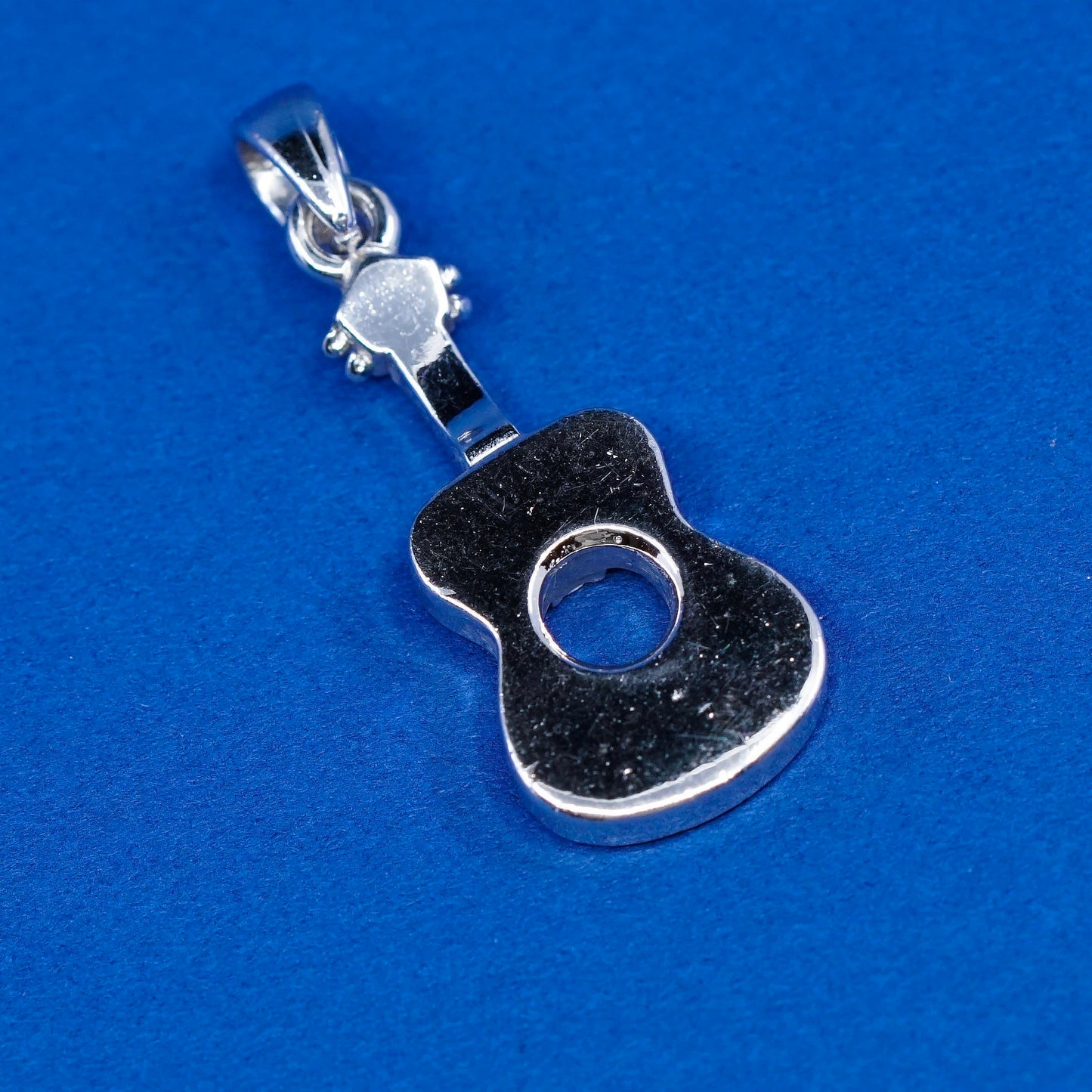 vtg Sterling silver handmade pendant, 925 guitar w/ cluster crystal