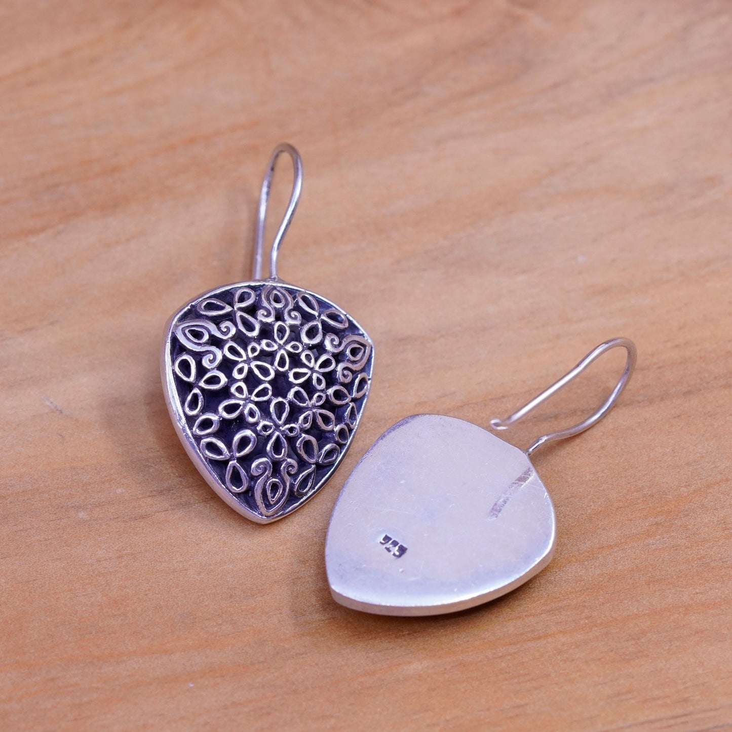 Vintage Sterling silver handmade earrings, filigree 925 drops