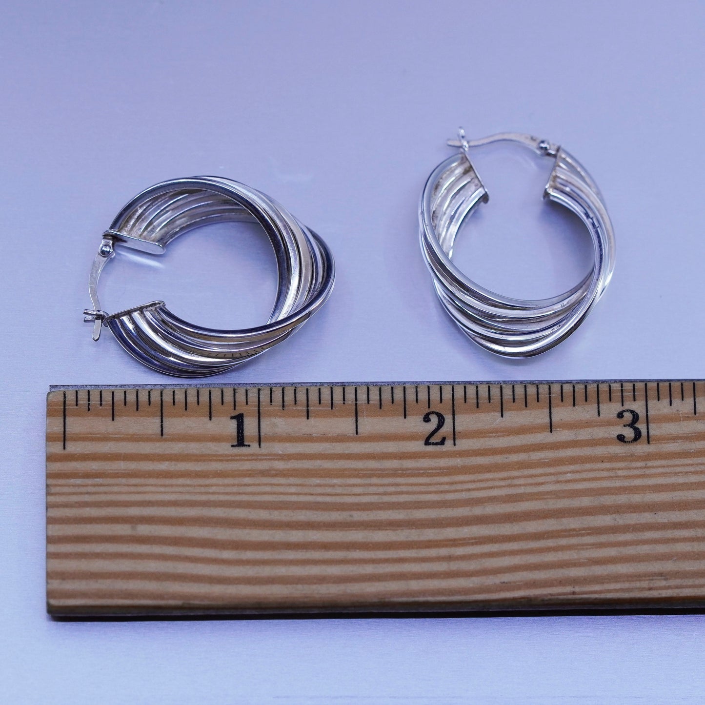 1.25”, vintage Sterling silver handmade earrings, 925 twisted hoops
