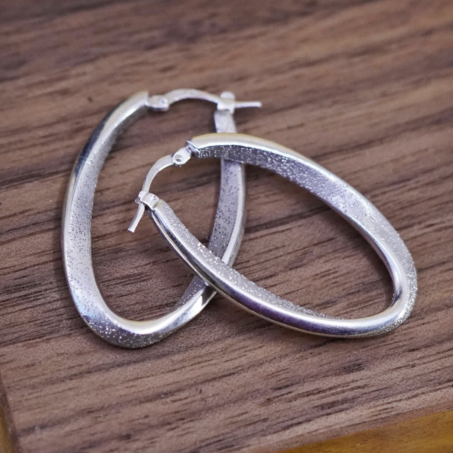 1.5”, vintage Sterling silver handmade earrings, glittering 925 textured hoops