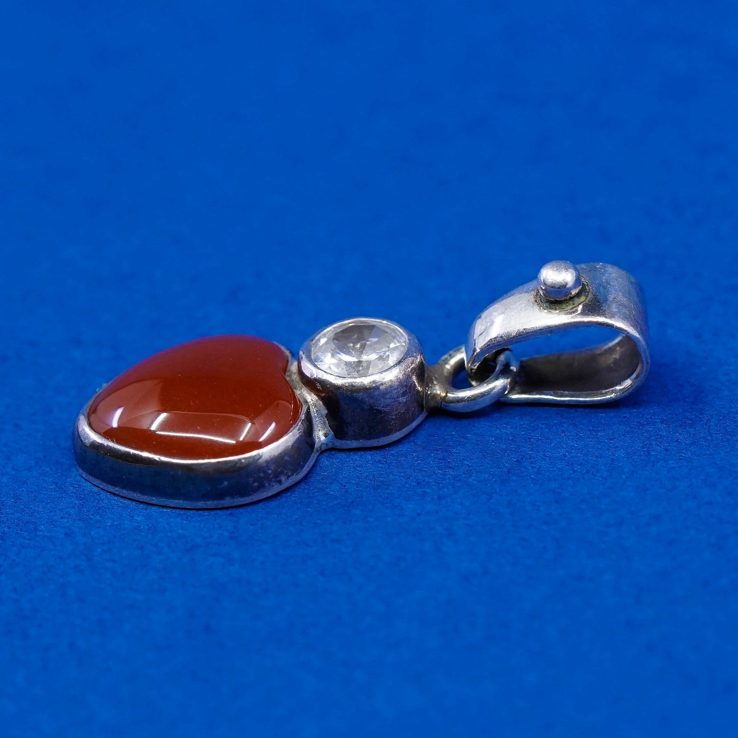 Vintage sterling silver handmade pendant, 925 charm w/ carnelian N Cz