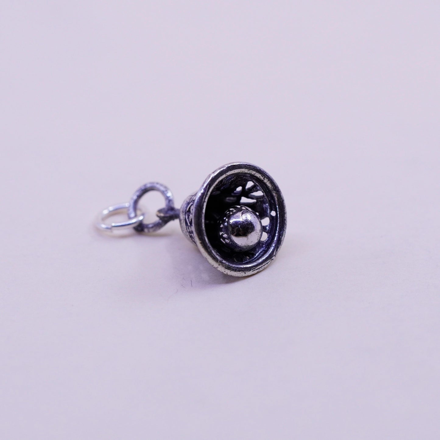 Vintage sterling silver charm, 925 filigree bell chime