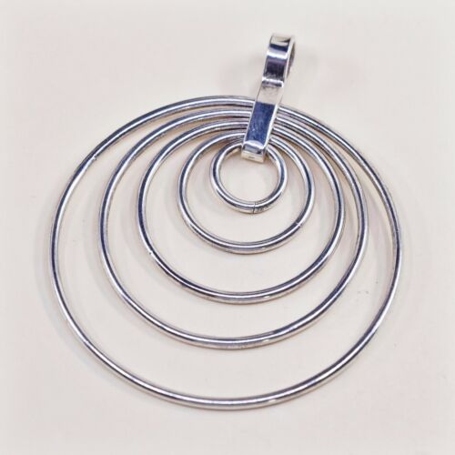 Vintage Sterling Silver Handmade Pendant, 925 Multi Circle Pendant