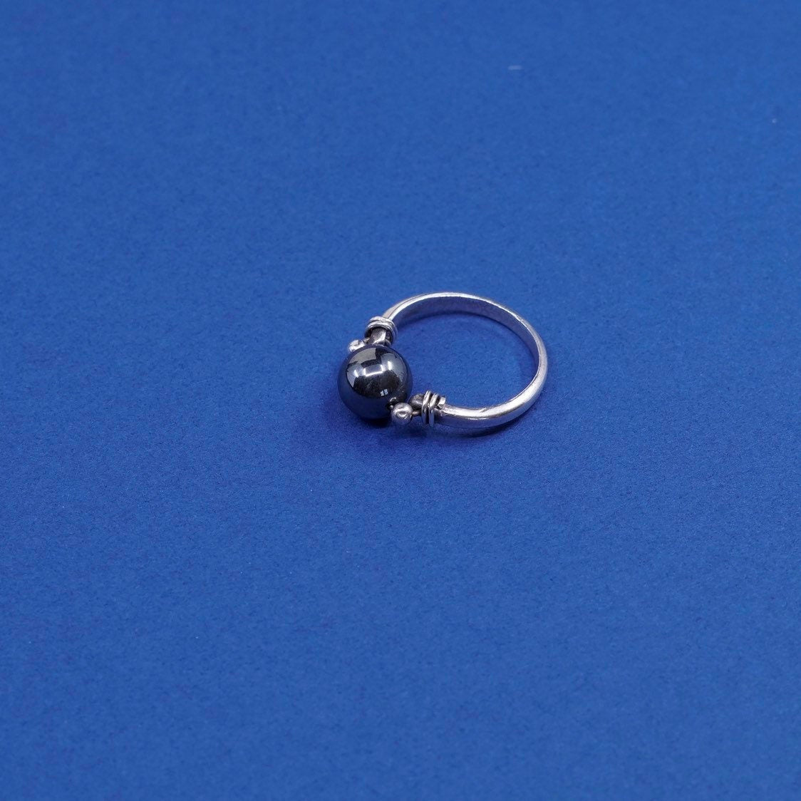 sz 5.5, vtg Sterling silver handmade ring, southwestern, 925 w/ hematite