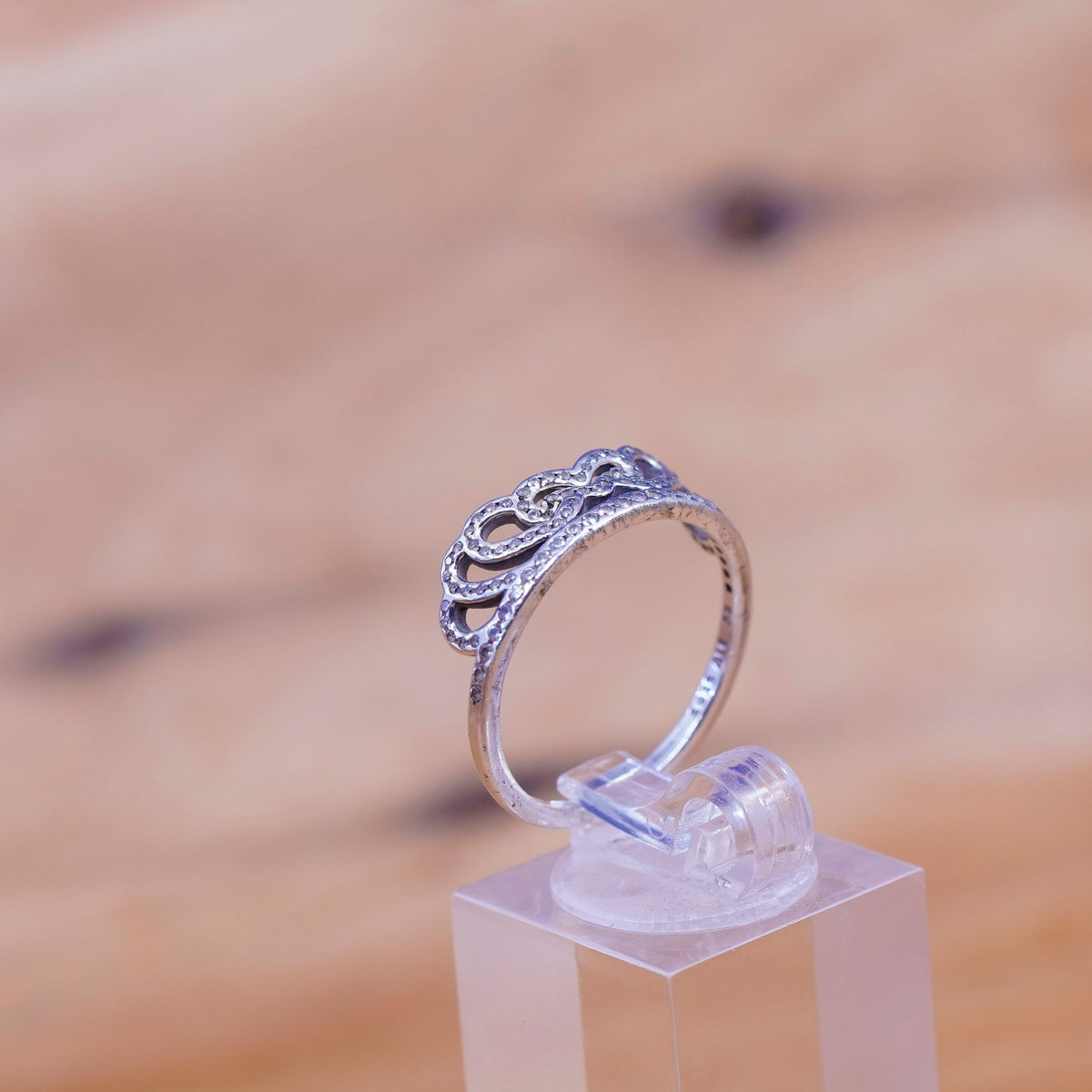 sz 8.5, Vintage ALE Pandora sterling silver engagement ring, crystal heart 925