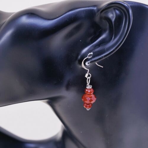 Vtg Sterling Silver Handmade Earrings, 925 Silver Hooks W Garnet Beads