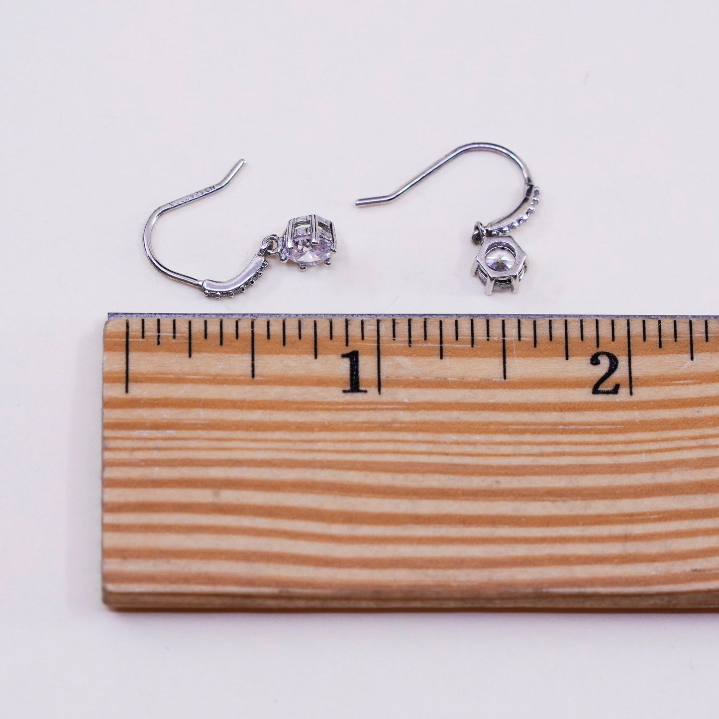 Vintage Sterling 925 silver handmade earrings, Cz dangles