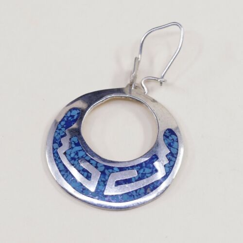 1” Amazing handmade Sterling Silver earrings, 925 Turquoise Circle Dangles