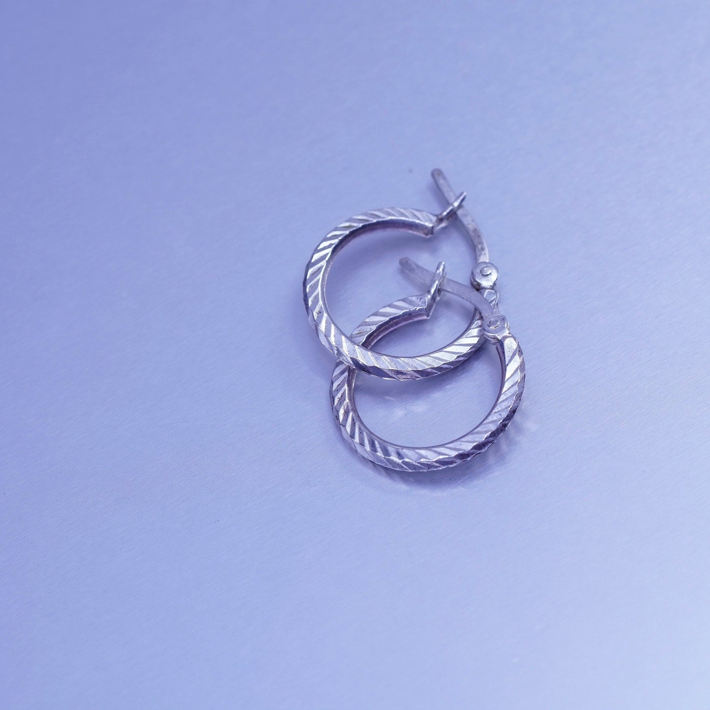 0.75”, vintage Sterling silver handmade earrings, textured 925 hoops