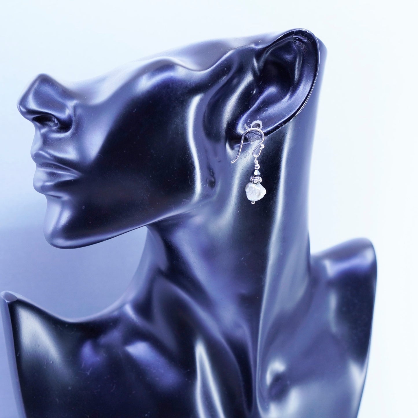 Vintage Sterling 925 silver handmade earrings with freshwater pearl