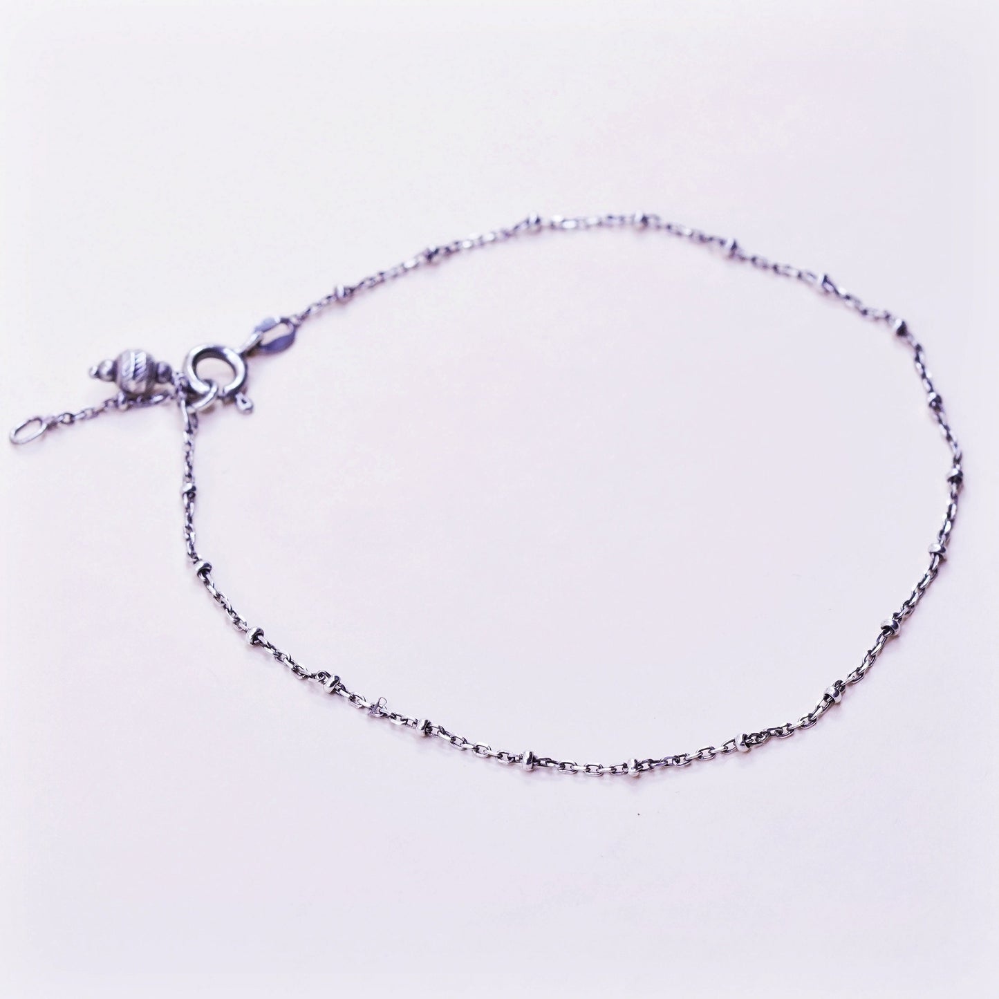 9.75”, 1mm, Vintage sterling silver handmade bracelet, 925 circle anklet beads
