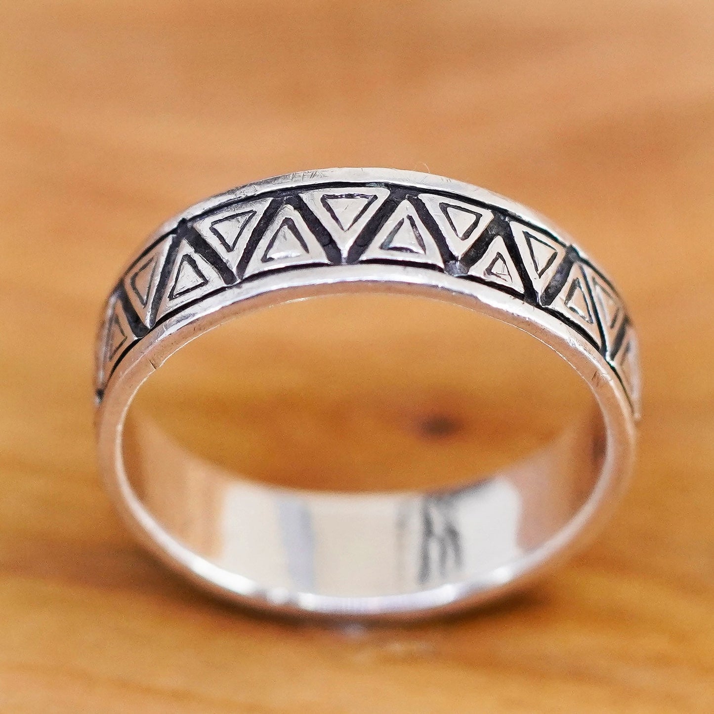 size 11.75, vintage Sterling silver handmade ring, 925 triangular textured band