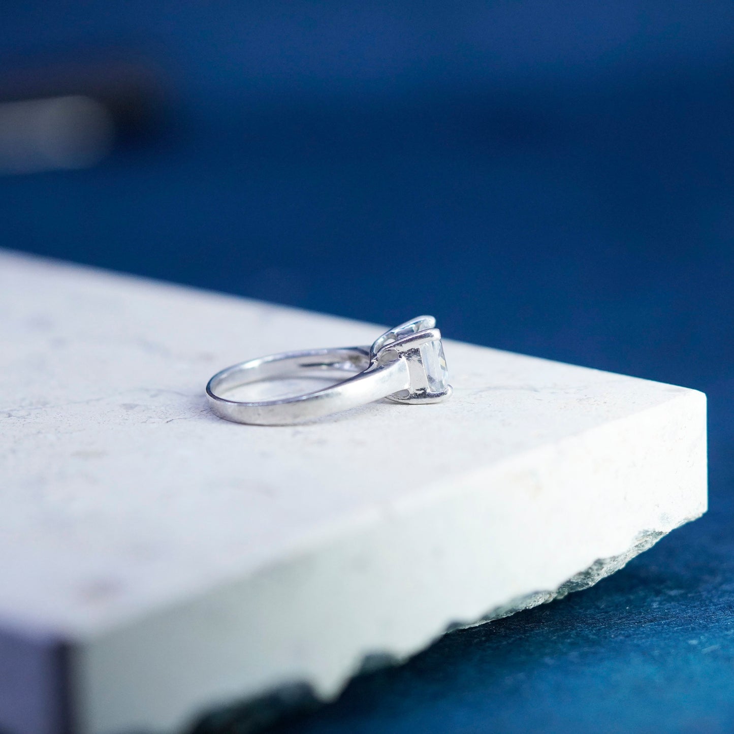 Size 7, vintage Sterling 925 silver handmade engagement ring with cz
