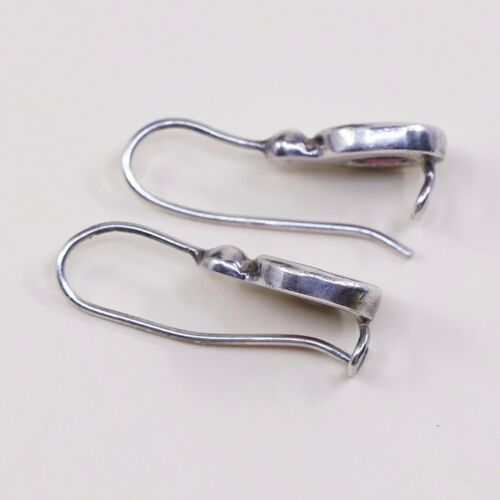 Vtg STERLING SILVER earrings with Oval ruby dangles stamped 925