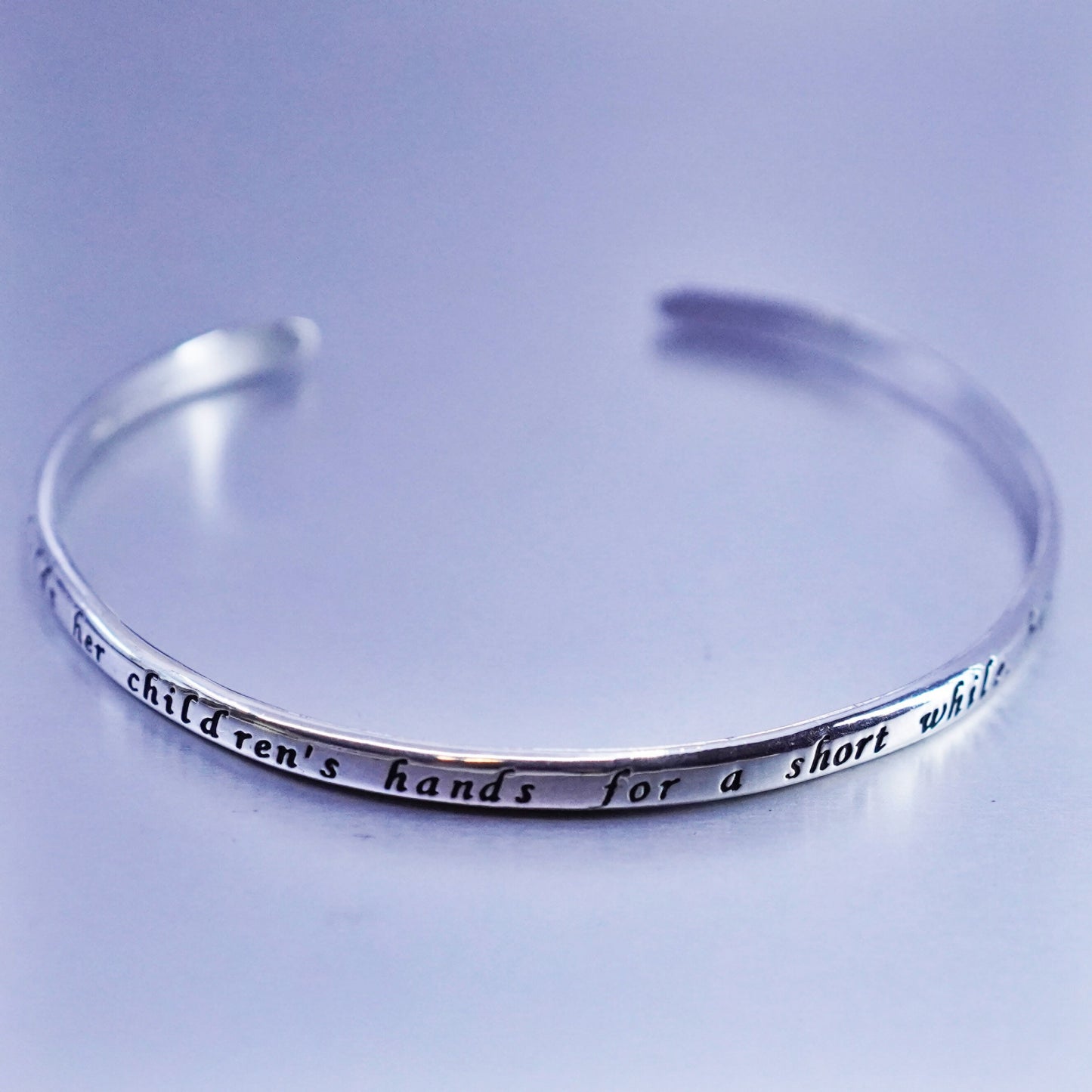 7.5”, Sterling 925 silver bracelet, quote cuff mother holds her children hands