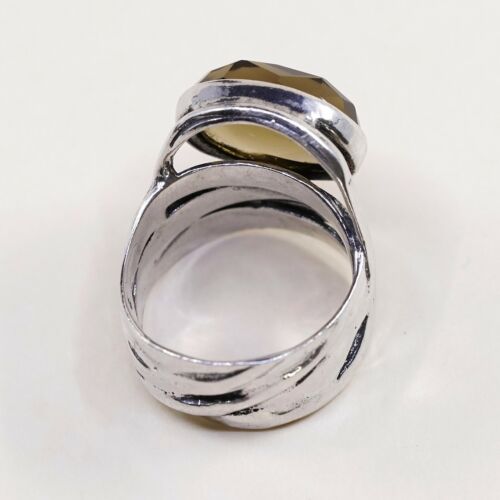 Sz 6, Vtg Sterling Silver Handmade Ring, 925 Silver Wrinklly Band W Smoky topaz