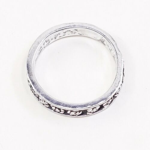 Size 8, Vtg Sterling Silver Handmade Ring, 925 Band W/ Flower Floral Embossed