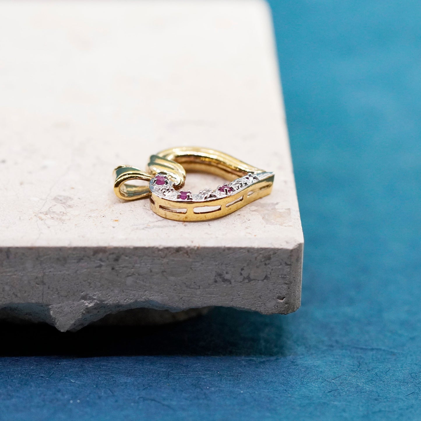 vermeil gold over Sterling silver handmade pedant, 925 heart with ruby diamond