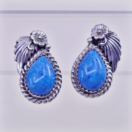 Native American earrings. Navajo Sterling 925 Silver studs sodalite flower