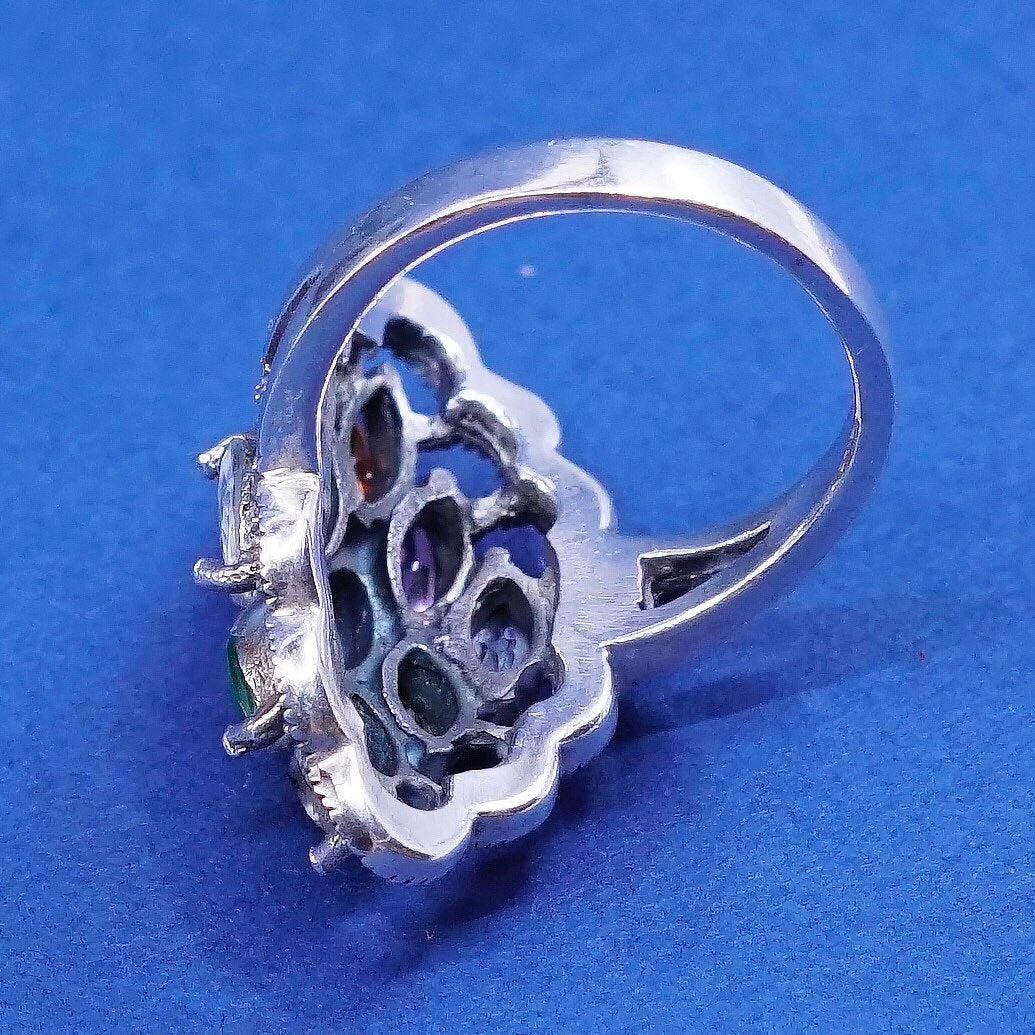 Size 5.75, sterling 925 silver ring, cluster crystal cocktail ring N marcasite
