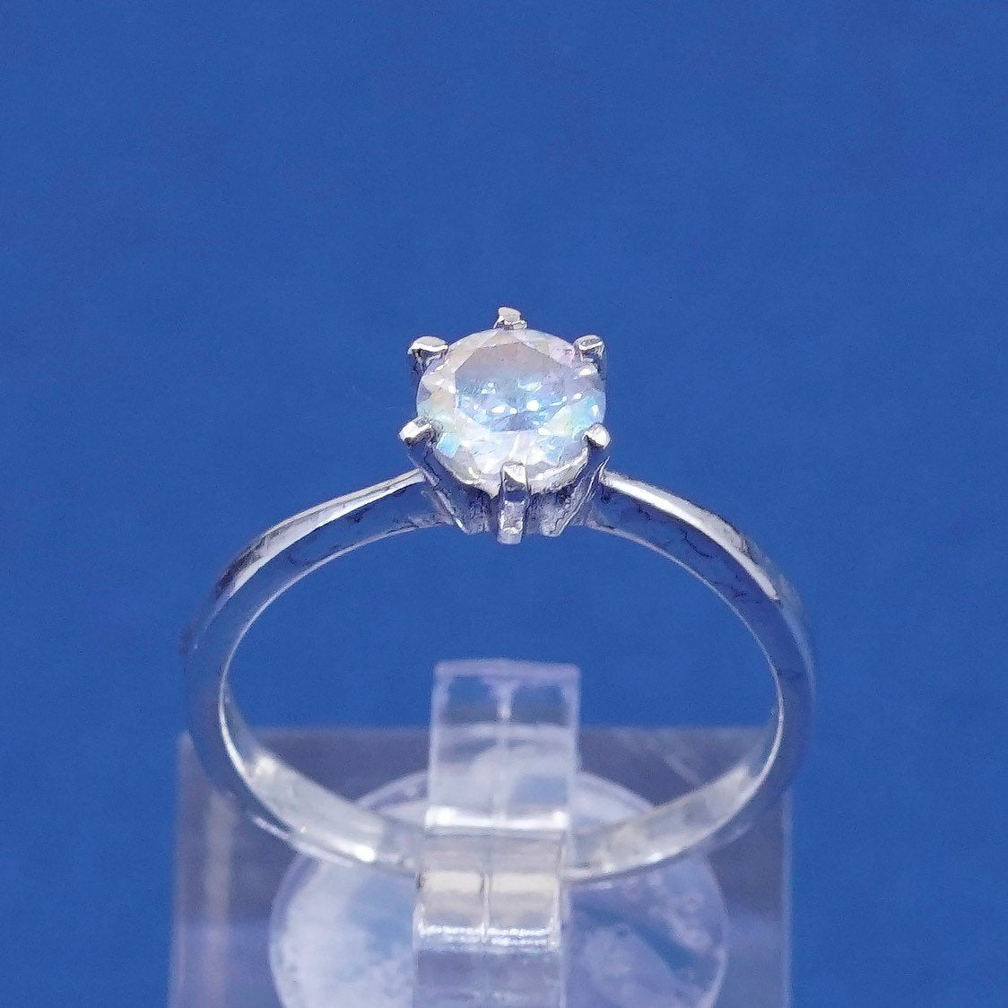 sz 8.25, vtg Sterling silver handmade 925 engagement ring w/ crystal