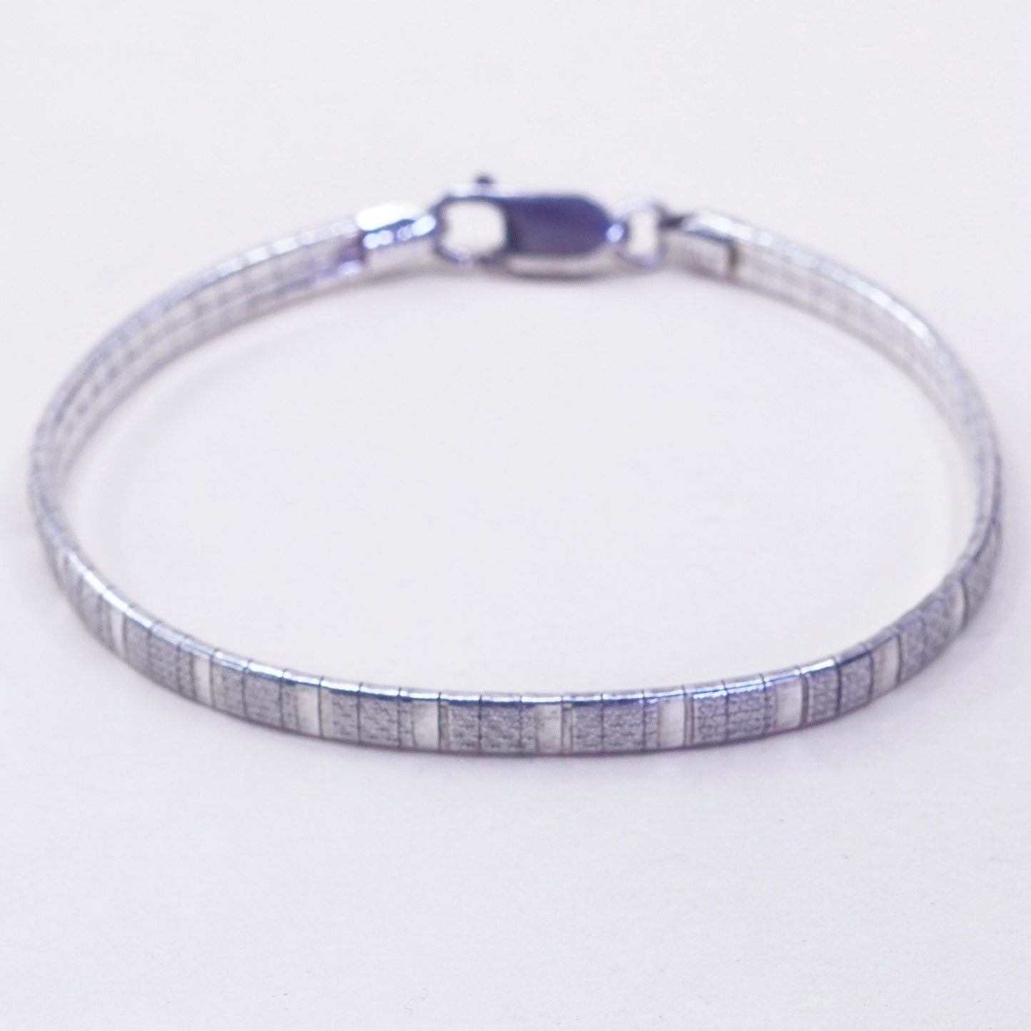 7”, 5mm, Vintage Sterling silver omega bracelet, textured Italy 925 chain
