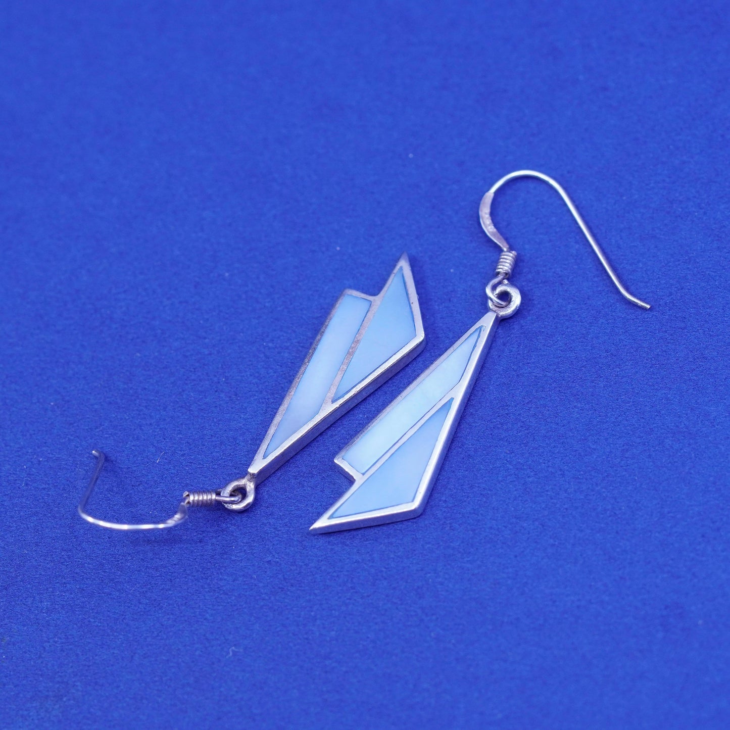 Vintage Sterling silver handmade earrings, 925 drops with blue mother of pearl