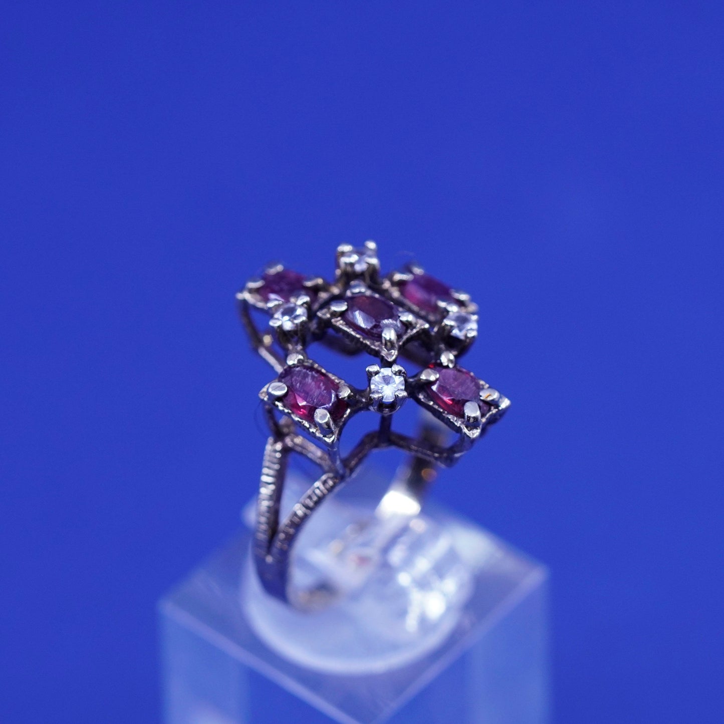 Size 9, vintage vermeil gold over sterling 925 silver ring with ruby and Cz