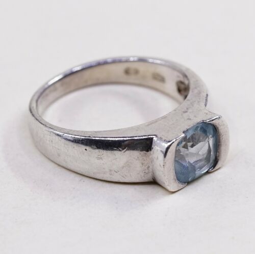 Sz 7.5, Sterling Silver Engagement Ring, 925 Silver Ring W/ Birthstone Topaz