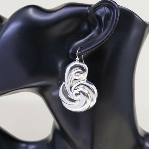 Vintage Sterling Silver Handmade Earrings, 925 Silver Swirl Whirly Dangles